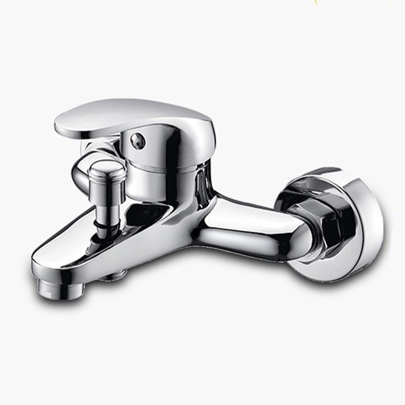 Modern Silver Tub Spout One Handle and Two Hole Brass Wall Mounted Faucet Clearhalo 'Bathroom Remodel & Bathroom Fixtures' 'Bathtub Faucets' 'bathtub_faucets' 'Home Improvement' 'home_improvement' 'home_improvement_bathtub_faucets' 6353408