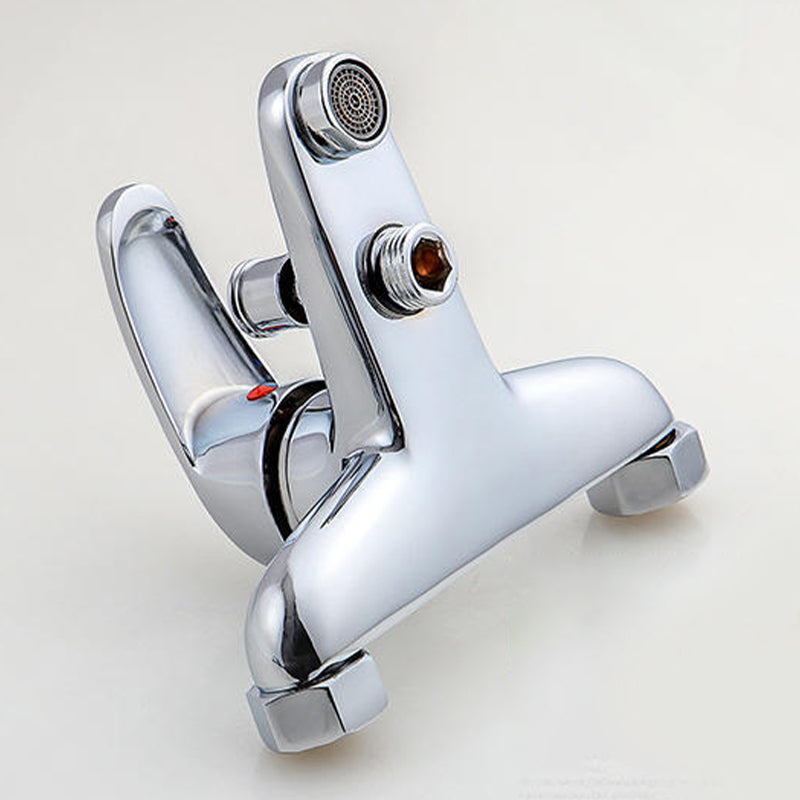 Modern Silver Tub Spout One Handle and Two Hole Brass Wall Mounted Faucet Clearhalo 'Bathroom Remodel & Bathroom Fixtures' 'Bathtub Faucets' 'bathtub_faucets' 'Home Improvement' 'home_improvement' 'home_improvement_bathtub_faucets' 6353409
