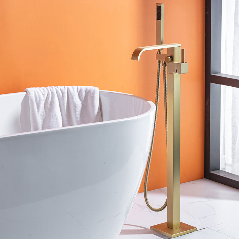 Floor Mounted Tub Spout 1 Handle Freestanding Bathtub Faucet with Handshower Clearhalo 'Bathroom Remodel & Bathroom Fixtures' 'Bathtub Faucets' 'bathtub_faucets' 'Home Improvement' 'home_improvement' 'home_improvement_bathtub_faucets' 6353436
