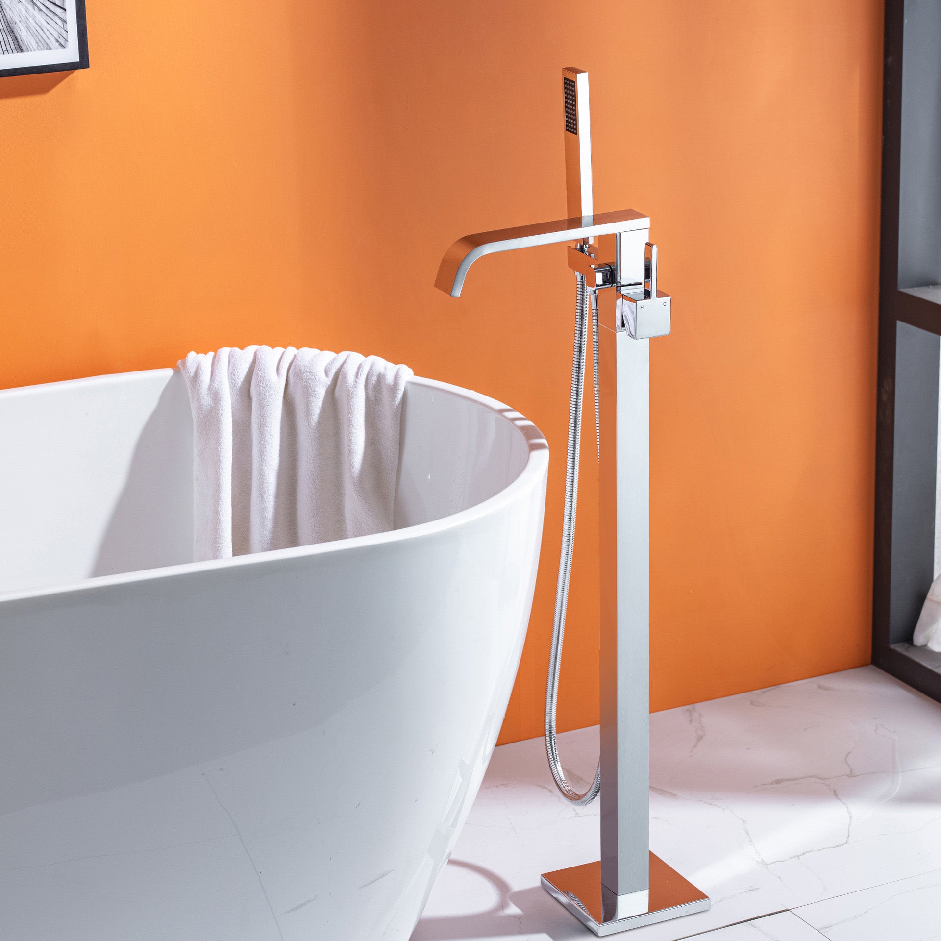 Floor Mounted Tub Spout 1 Handle Freestanding Bathtub Faucet with Handshower Chrome Clearhalo 'Bathroom Remodel & Bathroom Fixtures' 'Bathtub Faucets' 'bathtub_faucets' 'Home Improvement' 'home_improvement' 'home_improvement_bathtub_faucets' 6353438