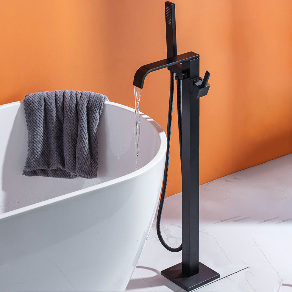 Floor Mounted Tub Spout 1 Handle Freestanding Bathtub Faucet with Handshower Clearhalo 'Bathroom Remodel & Bathroom Fixtures' 'Bathtub Faucets' 'bathtub_faucets' 'Home Improvement' 'home_improvement' 'home_improvement_bathtub_faucets' 6353450