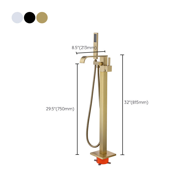 Floor Mounted Tub Spout 1 Handle Freestanding Bathtub Faucet with Handshower Clearhalo 'Bathroom Remodel & Bathroom Fixtures' 'Bathtub Faucets' 'bathtub_faucets' 'Home Improvement' 'home_improvement' 'home_improvement_bathtub_faucets' 6353452