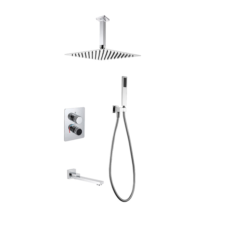 Modern Shower System Dual Shower Head Slide Bar Thermostatic Wall Mounted Shower Set Chrome Flush Mount Clearhalo 'Bathroom Remodel & Bathroom Fixtures' 'Home Improvement' 'home_improvement' 'home_improvement_shower_faucets' 'Shower Faucets & Systems' 'shower_faucets' 'Showers & Bathtubs Plumbing' 'Showers & Bathtubs' 6353518