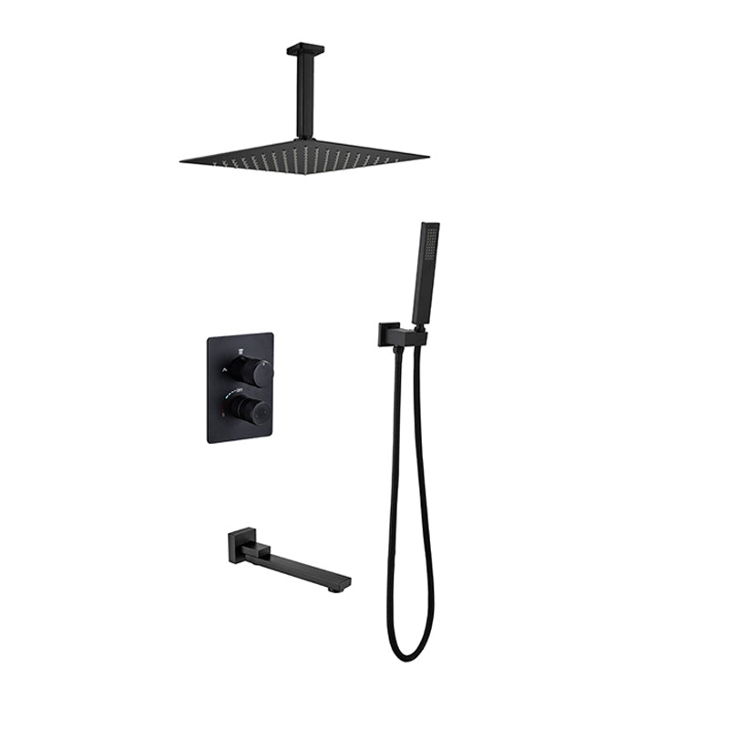 Modern Shower System Dual Shower Head Slide Bar Thermostatic Wall Mounted Shower Set Black Flush Mount Clearhalo 'Bathroom Remodel & Bathroom Fixtures' 'Home Improvement' 'home_improvement' 'home_improvement_shower_faucets' 'Shower Faucets & Systems' 'shower_faucets' 'Showers & Bathtubs Plumbing' 'Showers & Bathtubs' 6353526