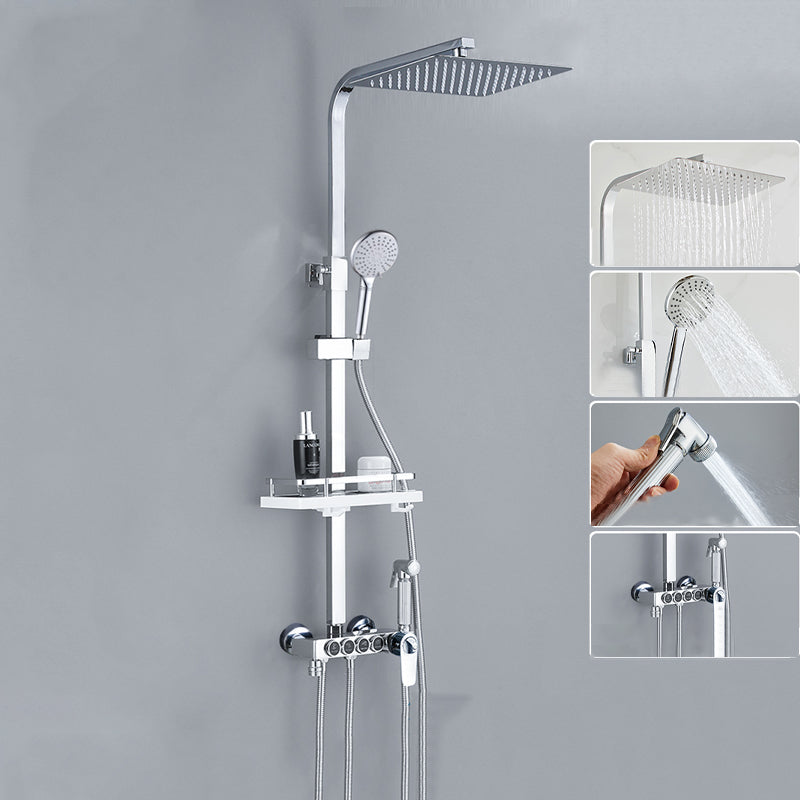 Modern Shower System Rectangle Spot Resist Handle Lever Wall Mounted Shower System Silver Digital Display Not Included Clearhalo 'Bathroom Remodel & Bathroom Fixtures' 'Home Improvement' 'home_improvement' 'home_improvement_shower_faucets' 'Shower Faucets & Systems' 'shower_faucets' 'Showers & Bathtubs Plumbing' 'Showers & Bathtubs' 6353541