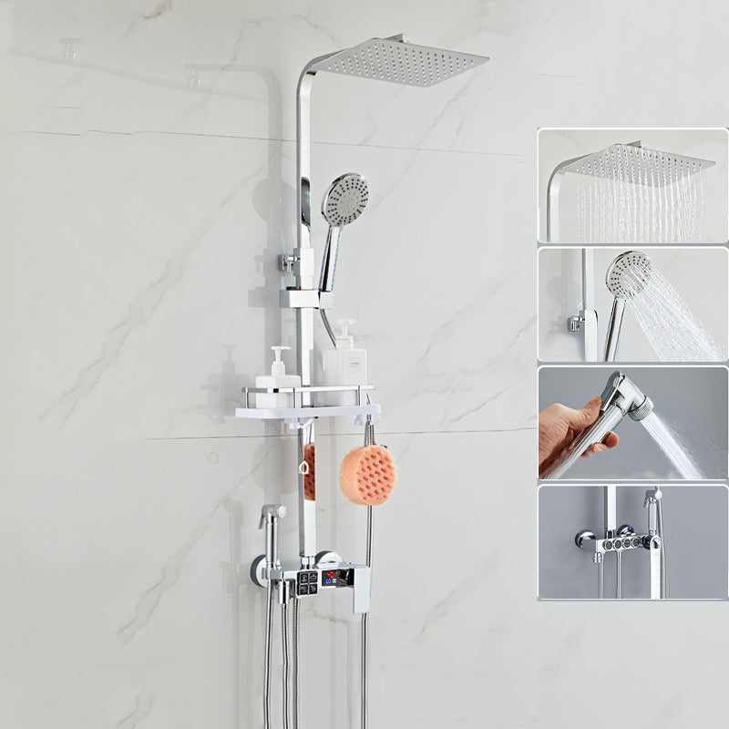 Modern Shower System Rectangle Spot Resist Handle Lever Wall Mounted Shower System Silver Digital Display Included Clearhalo 'Bathroom Remodel & Bathroom Fixtures' 'Home Improvement' 'home_improvement' 'home_improvement_shower_faucets' 'Shower Faucets & Systems' 'shower_faucets' 'Showers & Bathtubs Plumbing' 'Showers & Bathtubs' 6353542