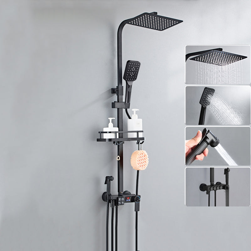 Modern Shower System Rectangle Spot Resist Handle Lever Wall Mounted Shower System Black Digital Display Included Clearhalo 'Bathroom Remodel & Bathroom Fixtures' 'Home Improvement' 'home_improvement' 'home_improvement_shower_faucets' 'Shower Faucets & Systems' 'shower_faucets' 'Showers & Bathtubs Plumbing' 'Showers & Bathtubs' 6353547