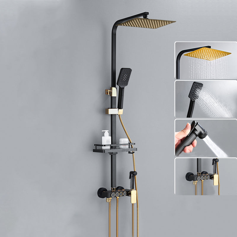 Modern Shower System Rectangle Spot Resist Handle Lever Wall Mounted Shower System Black-Gold Digital Display Not Included Clearhalo 'Bathroom Remodel & Bathroom Fixtures' 'Home Improvement' 'home_improvement' 'home_improvement_shower_faucets' 'Shower Faucets & Systems' 'shower_faucets' 'Showers & Bathtubs Plumbing' 'Showers & Bathtubs' 6353549