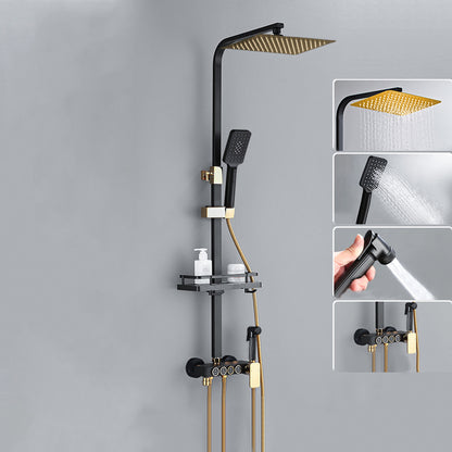 Modern Shower System Rectangle Spot Resist Handle Lever Wall Mounted Shower System Black-Gold Digital Display Not Included Clearhalo 'Bathroom Remodel & Bathroom Fixtures' 'Home Improvement' 'home_improvement' 'home_improvement_shower_faucets' 'Shower Faucets & Systems' 'shower_faucets' 'Showers & Bathtubs Plumbing' 'Showers & Bathtubs' 6353549