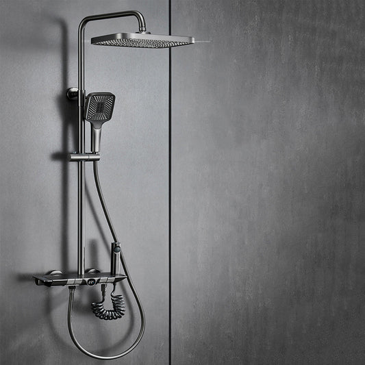 Modern Shower System Adjustable Shower Head Slide Bar Wall Mounted Shower Set Clearhalo 'Bathroom Remodel & Bathroom Fixtures' 'Home Improvement' 'home_improvement' 'home_improvement_shower_faucets' 'Shower Faucets & Systems' 'shower_faucets' 'Showers & Bathtubs Plumbing' 'Showers & Bathtubs' 6353583