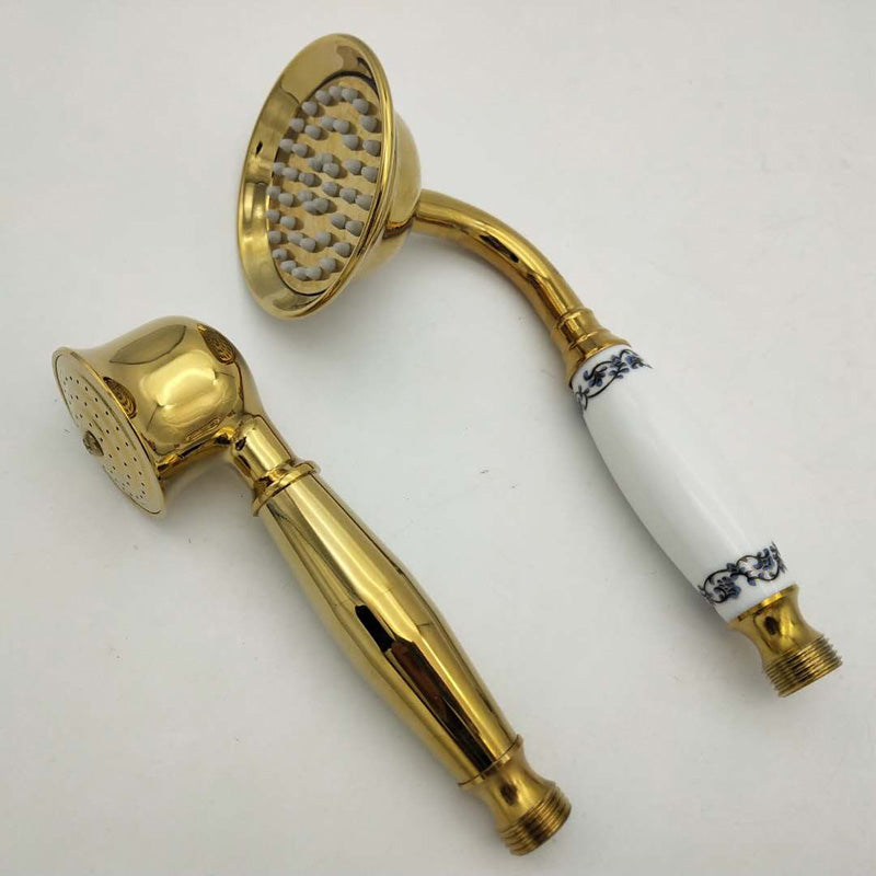 Traditional Handheld Shower Head with Hose Polished Brass Wall-Mount Showerhead Clearhalo 'Bathroom Remodel & Bathroom Fixtures' 'Home Improvement' 'home_improvement' 'home_improvement_shower_heads' 'Shower Heads' 'shower_heads' 'Showers & Bathtubs Plumbing' 'Showers & Bathtubs' 6353649