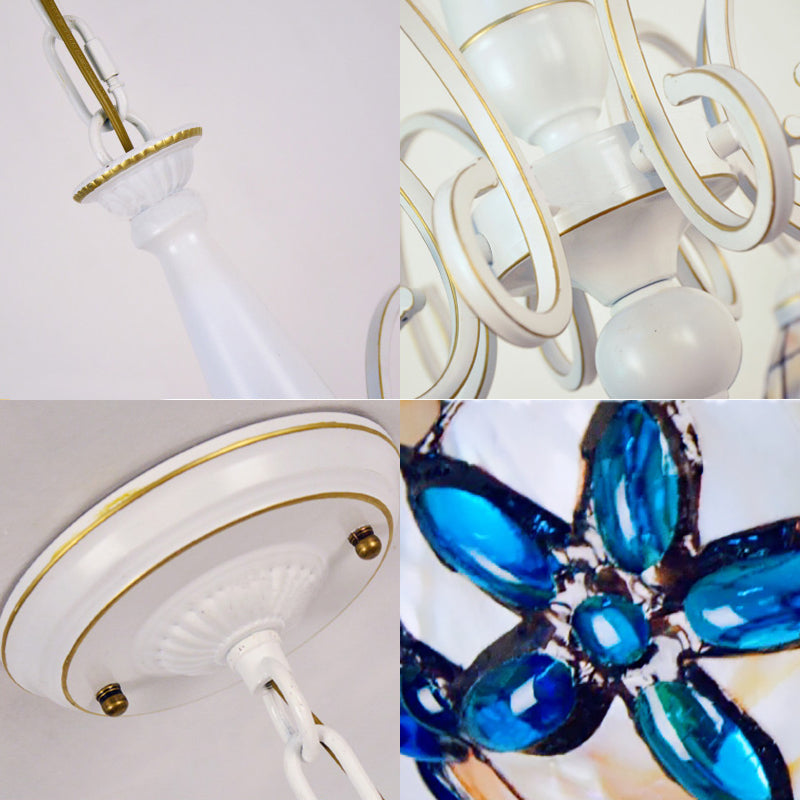 3/6/8 Lights Lodge Domed Hanging Pendant Stained Glass Inverted Chandelier with Floral Jewel Pattern in Beige Clearhalo 'Ceiling Lights' 'Chandeliers' 'Close To Ceiling Lights' 'Industrial' 'Middle Century Chandeliers' 'Tiffany Chandeliers' 'Tiffany close to ceiling' 'Tiffany' Lighting' 63537