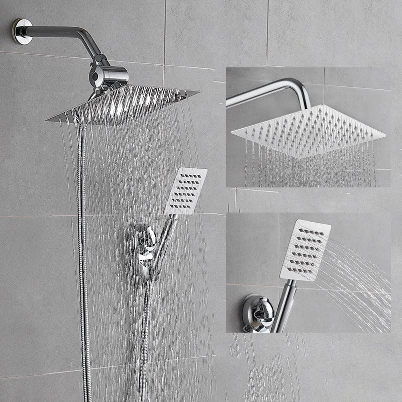 Silver Square Dual Shower Head Modern Water Filtration Wall-Mount Showerhead Clearhalo 'Bathroom Remodel & Bathroom Fixtures' 'Home Improvement' 'home_improvement' 'home_improvement_shower_heads' 'Shower Heads' 'shower_heads' 'Showers & Bathtubs Plumbing' 'Showers & Bathtubs' 6354406