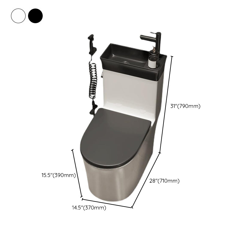 1-Piece Elongated Flush Toilet Ceramic Toilet Bowl with Wash Basin Clearhalo 'Bathroom Remodel & Bathroom Fixtures' 'Home Improvement' 'home_improvement' 'home_improvement_toilets' 'Toilets & Bidets' 'Toilets' 6355972