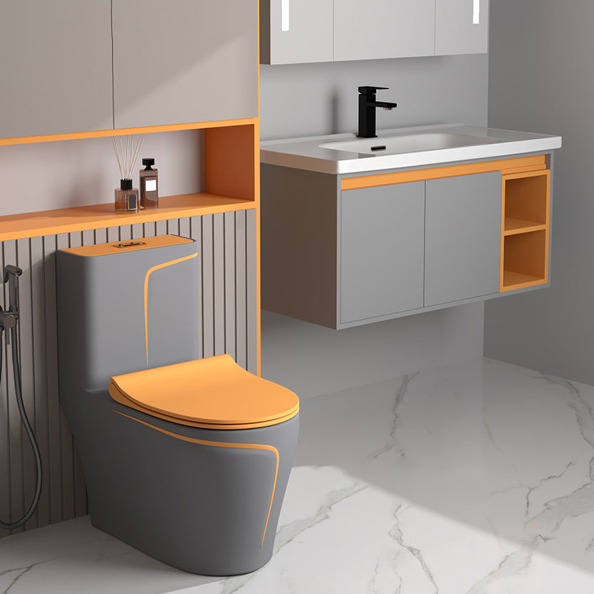 Traditional Floor Mount Toilet Bowl One-Piece Toilet with Slow Close Seat 15"L x 27"W x 30"H Gray Orange 12" Clearhalo 'Bathroom Remodel & Bathroom Fixtures' 'Home Improvement' 'home_improvement' 'home_improvement_toilets' 'Toilets & Bidets' 'Toilets' 6356089