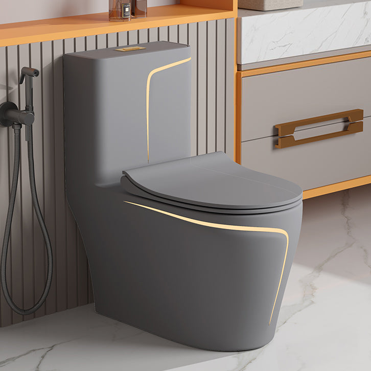 Traditional Floor Mount Toilet Bowl One-Piece Toilet with Slow Close Seat 15"L x 27"W x 30"H Grey Gold Clearhalo 'Bathroom Remodel & Bathroom Fixtures' 'Home Improvement' 'home_improvement' 'home_improvement_toilets' 'Toilets & Bidets' 'Toilets' 6356090