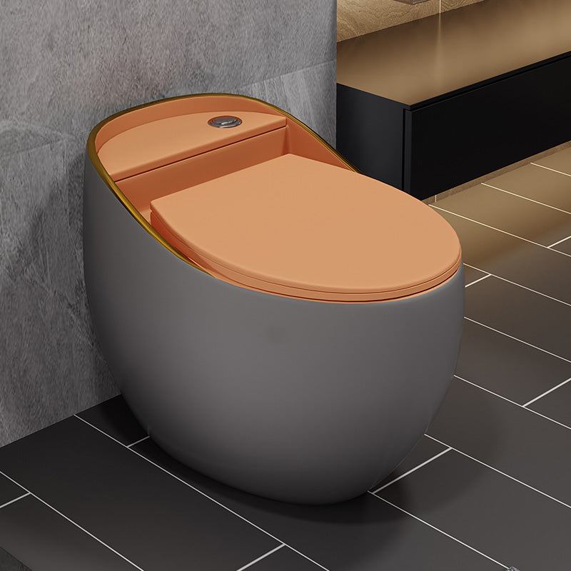 Siphon Jet Porcelain Toilet One Piece Toilet Floor Mounted Urine Toilet Gray/ Orange Toilet Only Clearhalo 'Bathroom Remodel & Bathroom Fixtures' 'Home Improvement' 'home_improvement' 'home_improvement_toilets' 'Toilets & Bidets' 'Toilets' 6356115