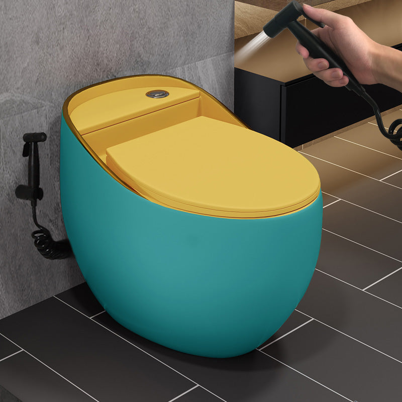 Siphon Jet Porcelain Toilet One Piece Toilet Floor Mounted Urine Toilet Green Toilet with Sprayer Clearhalo 'Bathroom Remodel & Bathroom Fixtures' 'Home Improvement' 'home_improvement' 'home_improvement_toilets' 'Toilets & Bidets' 'Toilets' 6356117