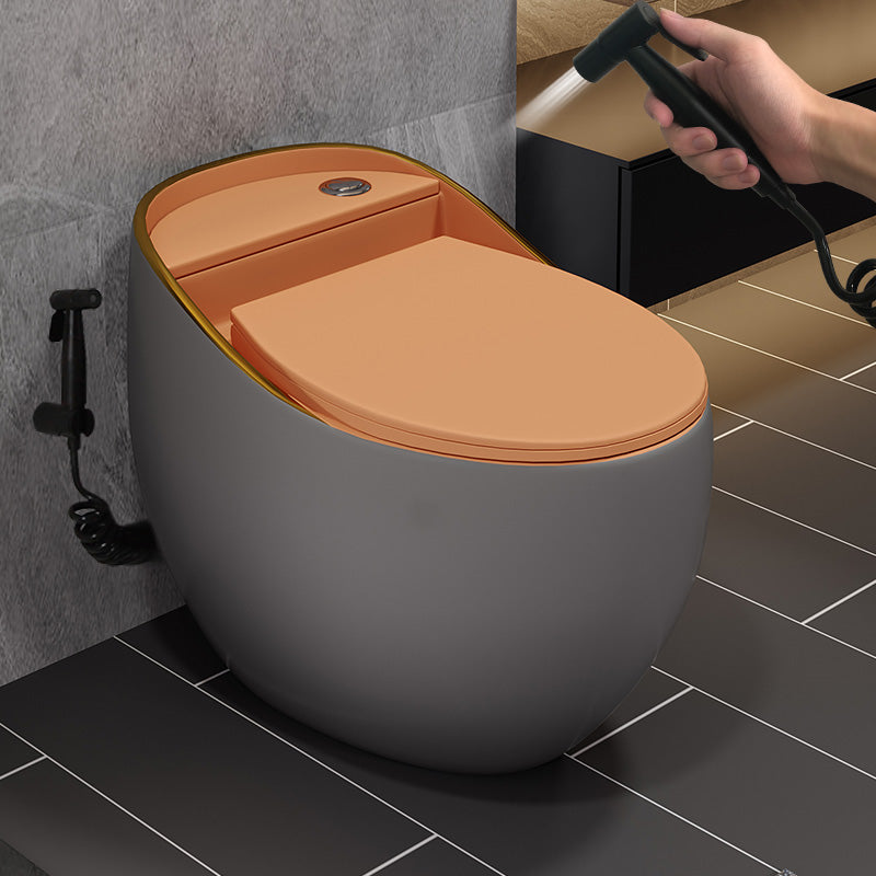 Siphon Jet Porcelain Toilet One Piece Toilet Floor Mounted Urine Toilet Gray/ Orange Toilet with Sprayer Clearhalo 'Bathroom Remodel & Bathroom Fixtures' 'Home Improvement' 'home_improvement' 'home_improvement_toilets' 'Toilets & Bidets' 'Toilets' 6356119