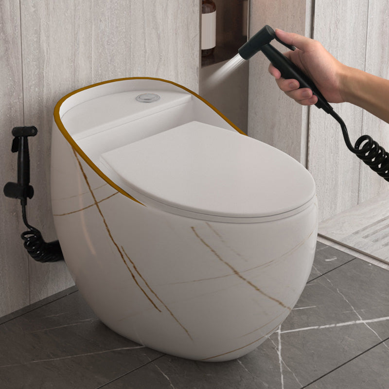 Siphon Jet Porcelain Toilet One Piece Toilet Floor Mounted Toilet Bowl White/ Gold Toilet with Sprayer Clearhalo 'Bathroom Remodel & Bathroom Fixtures' 'Home Improvement' 'home_improvement' 'home_improvement_toilets' 'Toilets & Bidets' 'Toilets' 6356150