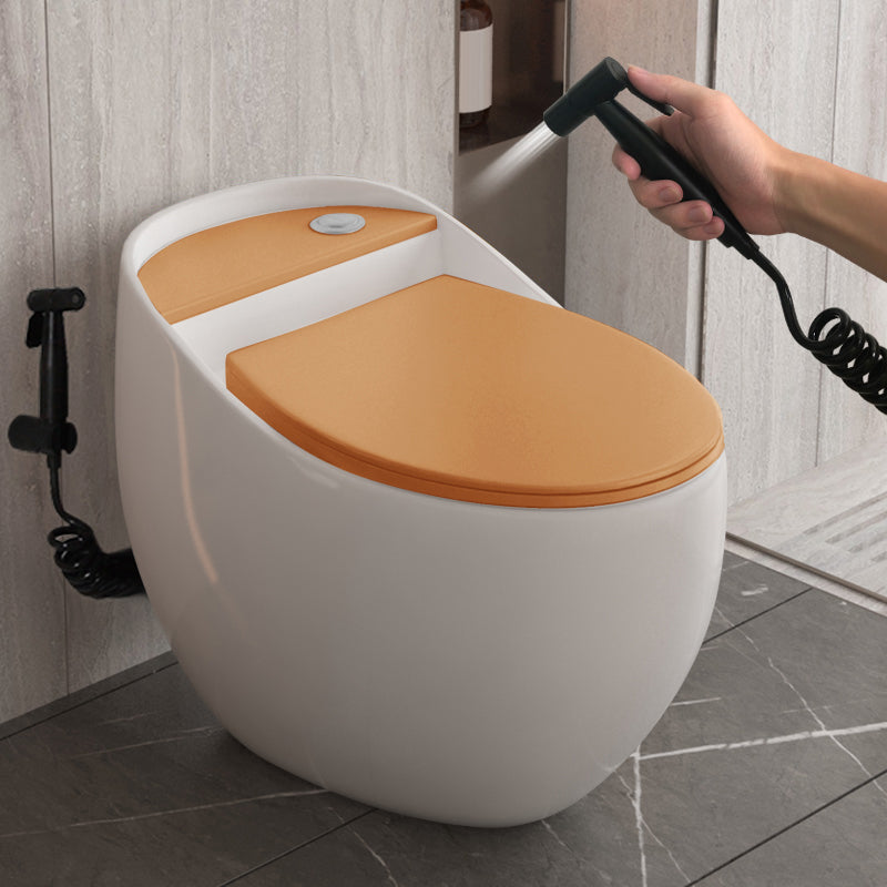 Siphon Jet Porcelain Toilet One Piece Toilet Floor Mounted Toilet Bowl White/ Orange Toilet with Sprayer Clearhalo 'Bathroom Remodel & Bathroom Fixtures' 'Home Improvement' 'home_improvement' 'home_improvement_toilets' 'Toilets & Bidets' 'Toilets' 6356151