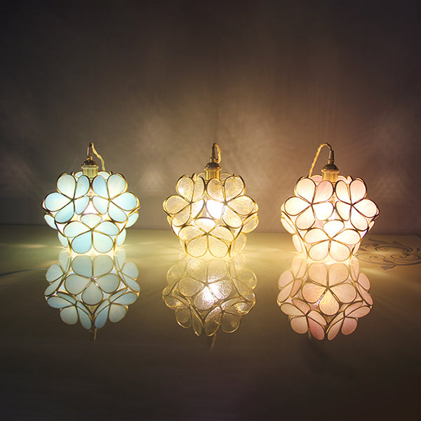 1 Light Flower Hanging Ceiling Light Tiffany Style Blue/Clear/Pink Stainless Glass Suspension Pendant Light Clearhalo 'Ceiling Lights' 'Chandeliers' 'Industrial' 'Middle Century Pendants' 'Pendant Lights' 'Pendants' 'Tiffany close to ceiling' 'Tiffany Pendants' 'Tiffany' Lighting' 63609
