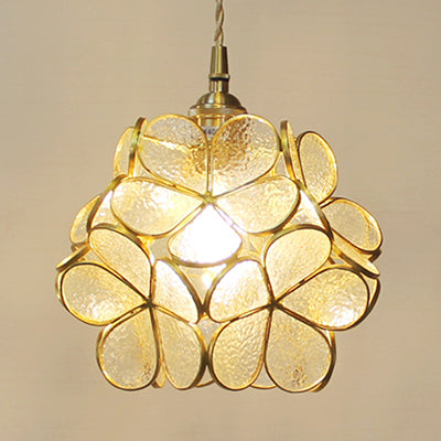 1 Light Flower Hanging Ceiling Light Tiffany Style Blue/Clear/Pink Stainless Glass Suspension Pendant Light Clearhalo 'Ceiling Lights' 'Chandeliers' 'Industrial' 'Middle Century Pendants' 'Pendant Lights' 'Pendants' 'Tiffany close to ceiling' 'Tiffany Pendants' 'Tiffany' Lighting' 63615
