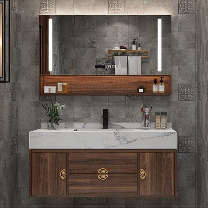Modern Farmhouse Sink Cabinet Carrara Marble with Soft Close Door Bathroom Vanity Set Vanity & Faucet & Mirror Cabinet Clearhalo 'Bathroom Remodel & Bathroom Fixtures' 'Bathroom Vanities' 'bathroom_vanities' 'Home Improvement' 'home_improvement' 'home_improvement_bathroom_vanities' 6365245