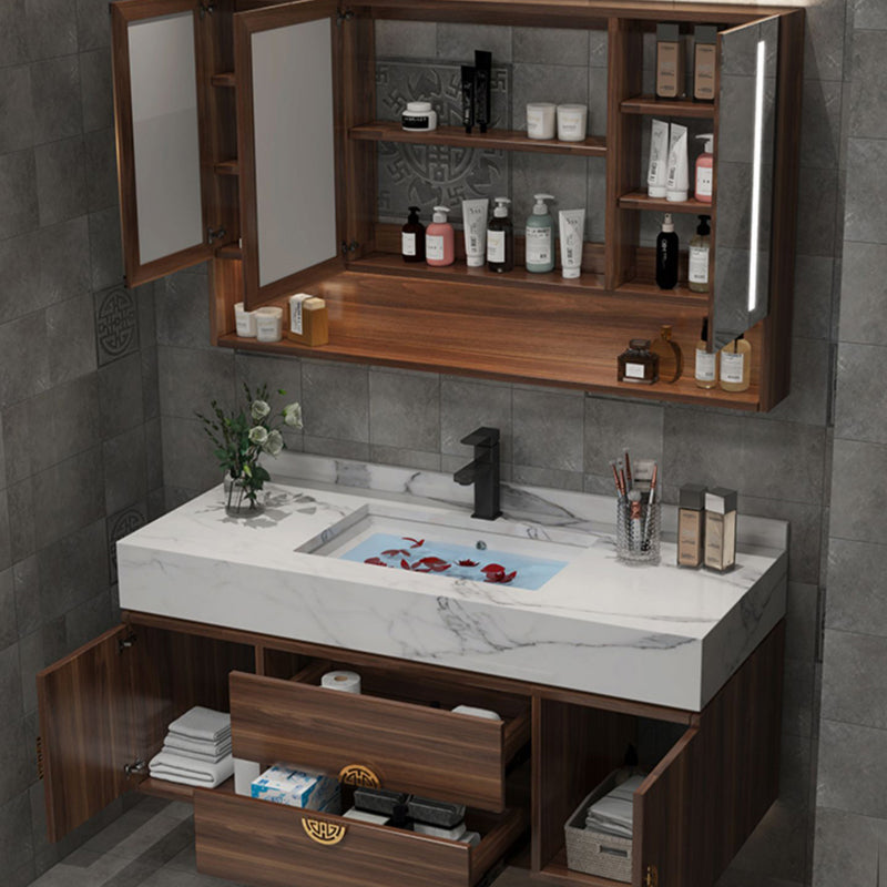 Modern Farmhouse Sink Cabinet Carrara Marble with Soft Close Door Bathroom Vanity Set Clearhalo 'Bathroom Remodel & Bathroom Fixtures' 'Bathroom Vanities' 'bathroom_vanities' 'Home Improvement' 'home_improvement' 'home_improvement_bathroom_vanities' 6365247