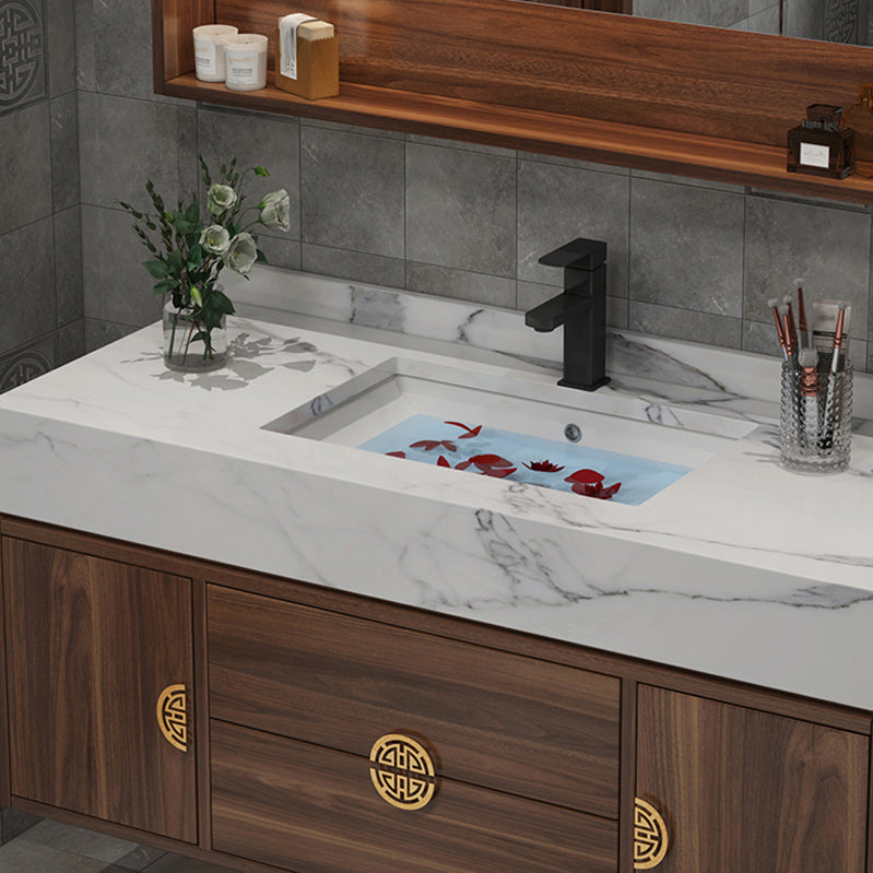 Modern Farmhouse Sink Cabinet Carrara Marble with Soft Close Door Bathroom Vanity Set Clearhalo 'Bathroom Remodel & Bathroom Fixtures' 'Bathroom Vanities' 'bathroom_vanities' 'Home Improvement' 'home_improvement' 'home_improvement_bathroom_vanities' 6365248