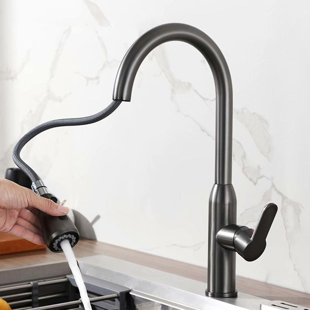 Modern Copper Kitchen Sink Faucet Single Handle High Arc Retractable Kitchen Faucet Clearhalo 'Home Improvement' 'home_improvement' 'home_improvement_kitchen_faucets' 'Kitchen Faucets' 'Kitchen Remodel & Kitchen Fixtures' 'Kitchen Sinks & Faucet Components' 'kitchen_faucets' 6365650