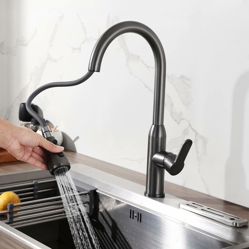 Modern Copper Kitchen Sink Faucet Single Handle High Arc Retractable Kitchen Faucet Silver Gray Clearhalo 'Home Improvement' 'home_improvement' 'home_improvement_kitchen_faucets' 'Kitchen Faucets' 'Kitchen Remodel & Kitchen Fixtures' 'Kitchen Sinks & Faucet Components' 'kitchen_faucets' 6365651