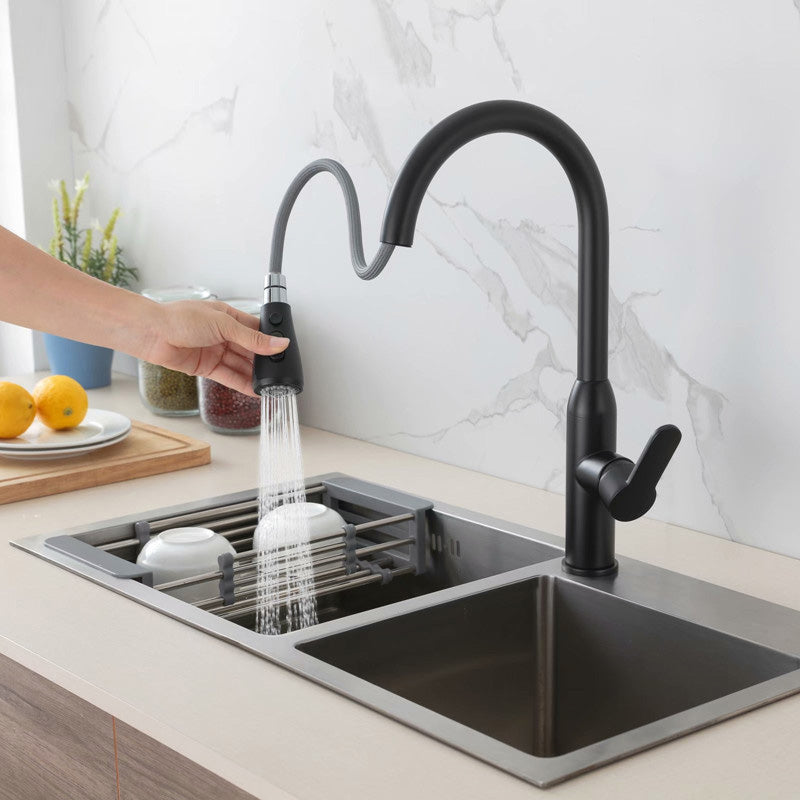 Modern Copper Kitchen Sink Faucet Single Handle High Arc Retractable Kitchen Faucet Clearhalo 'Home Improvement' 'home_improvement' 'home_improvement_kitchen_faucets' 'Kitchen Faucets' 'Kitchen Remodel & Kitchen Fixtures' 'Kitchen Sinks & Faucet Components' 'kitchen_faucets' 6365653