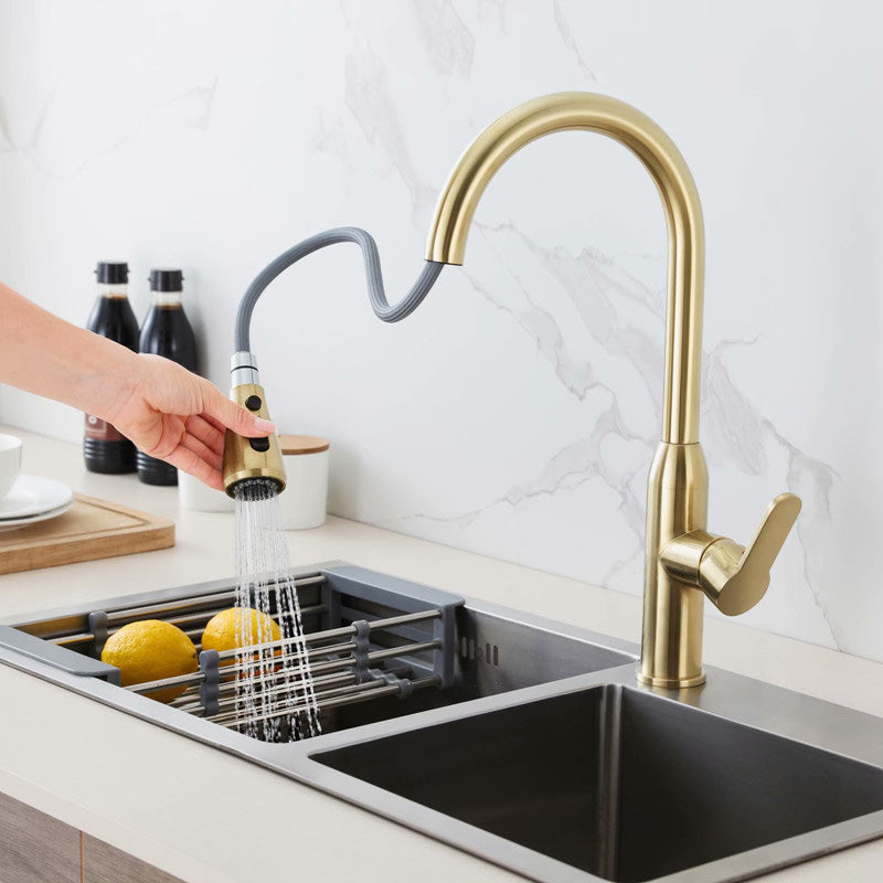 Modern Copper Kitchen Sink Faucet Single Handle High Arc Retractable Kitchen Faucet Clearhalo 'Home Improvement' 'home_improvement' 'home_improvement_kitchen_faucets' 'Kitchen Faucets' 'Kitchen Remodel & Kitchen Fixtures' 'Kitchen Sinks & Faucet Components' 'kitchen_faucets' 6365655