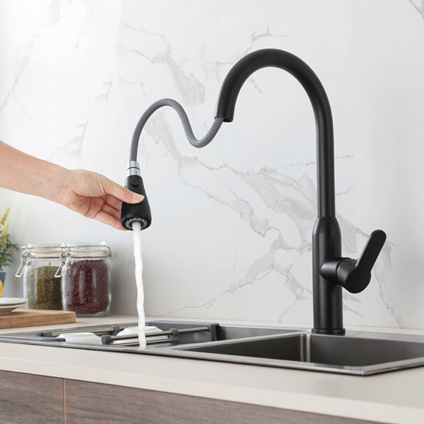 Modern Copper Kitchen Sink Faucet Single Handle High Arc Retractable Kitchen Faucet Black Clearhalo 'Home Improvement' 'home_improvement' 'home_improvement_kitchen_faucets' 'Kitchen Faucets' 'Kitchen Remodel & Kitchen Fixtures' 'Kitchen Sinks & Faucet Components' 'kitchen_faucets' 6365656