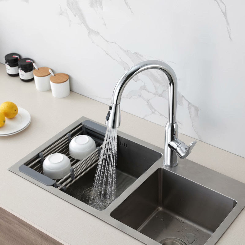 Modern Copper Kitchen Sink Faucet Single Handle High Arc Retractable Kitchen Faucet Clearhalo 'Home Improvement' 'home_improvement' 'home_improvement_kitchen_faucets' 'Kitchen Faucets' 'Kitchen Remodel & Kitchen Fixtures' 'Kitchen Sinks & Faucet Components' 'kitchen_faucets' 6365657