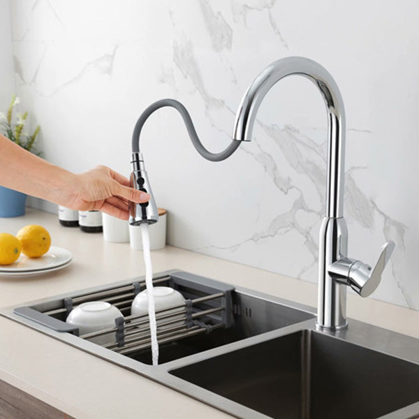 Modern Copper Kitchen Sink Faucet Single Handle High Arc Retractable Kitchen Faucet Clearhalo 'Home Improvement' 'home_improvement' 'home_improvement_kitchen_faucets' 'Kitchen Faucets' 'Kitchen Remodel & Kitchen Fixtures' 'Kitchen Sinks & Faucet Components' 'kitchen_faucets' 6365665
