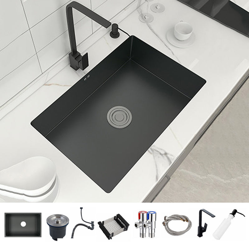 Modern Kitchen Bar Sink Stainless Steel Drain Assembly and Strainer Kitchen Sink Sink with Faucet Square Faucet Clearhalo 'Home Improvement' 'home_improvement' 'home_improvement_kitchen_sinks' 'Kitchen Remodel & Kitchen Fixtures' 'Kitchen Sinks & Faucet Components' 'Kitchen Sinks' 'kitchen_sinks' 6365793