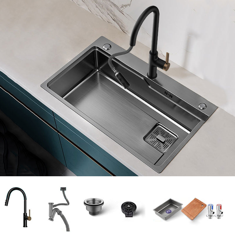 Classic Kitchen Sink Stainless Steel Friction Resistant Kitchen Sink with Faucet Sink with Faucet Black-Gold Clearhalo 'Home Improvement' 'home_improvement' 'home_improvement_kitchen_sinks' 'Kitchen Remodel & Kitchen Fixtures' 'Kitchen Sinks & Faucet Components' 'Kitchen Sinks' 'kitchen_sinks' 6365817