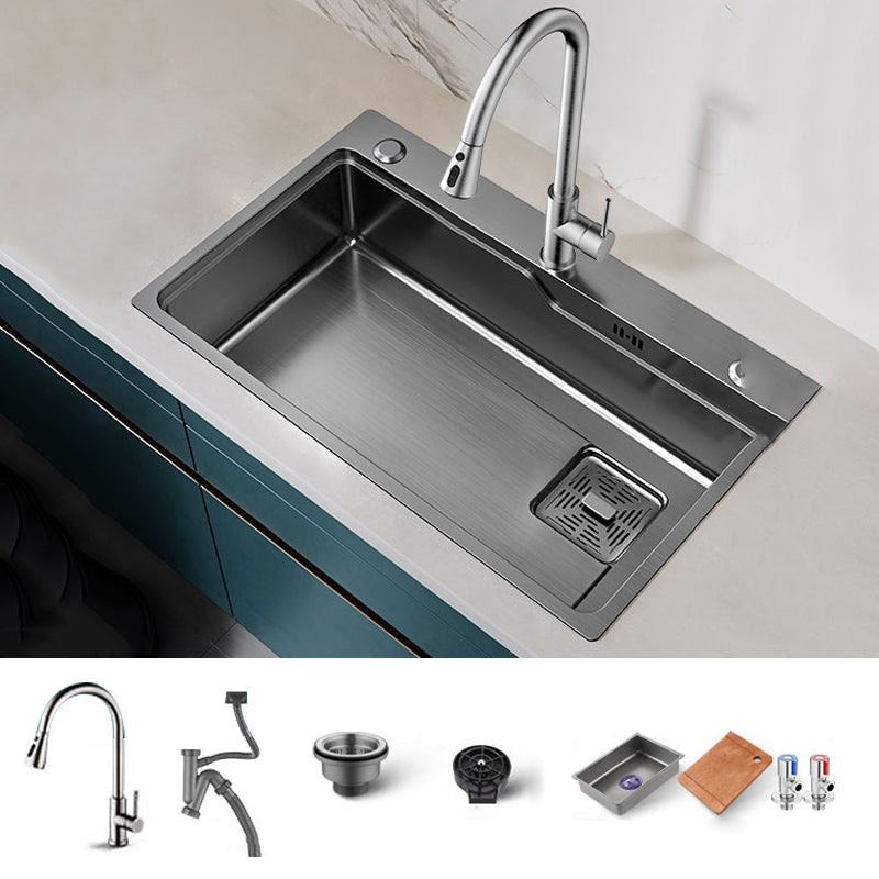 Classic Kitchen Sink Stainless Steel Friction Resistant Kitchen Sink with Faucet Sink with Faucet Silver Clearhalo 'Home Improvement' 'home_improvement' 'home_improvement_kitchen_sinks' 'Kitchen Remodel & Kitchen Fixtures' 'Kitchen Sinks & Faucet Components' 'Kitchen Sinks' 'kitchen_sinks' 6365822