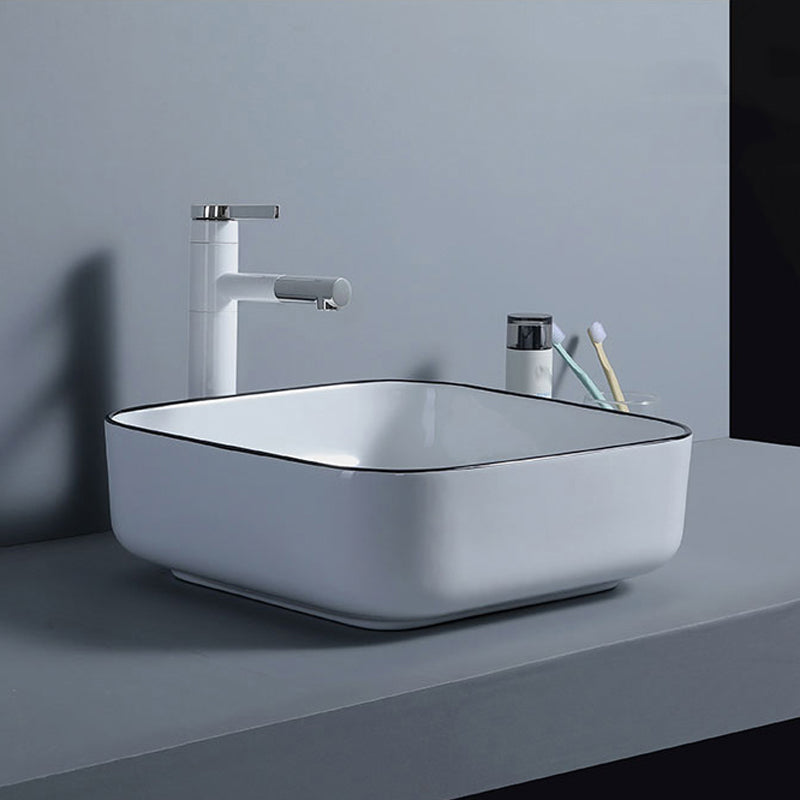 Modern Bathroom Sink with Single Faucet Hole Porcelain Rectangular Vessel Bathroom Sink Clearhalo 'Bathroom Remodel & Bathroom Fixtures' 'Bathroom Sinks & Faucet Components' 'Bathroom Sinks' 'bathroom_sink' 'Home Improvement' 'home_improvement' 'home_improvement_bathroom_sink' 6365848