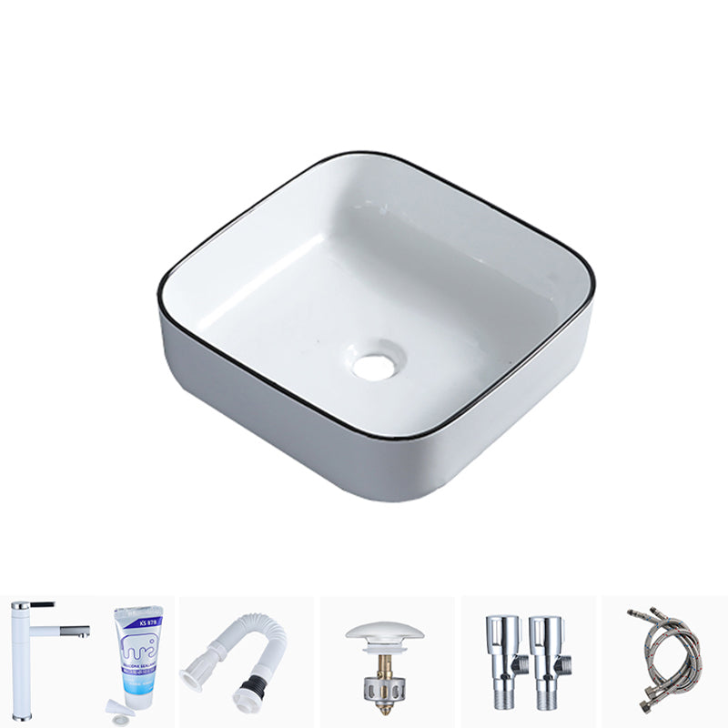Modern Bathroom Sink with Single Faucet Hole Porcelain Rectangular Vessel Bathroom Sink 15.2"L x 15.2"W x 5.5"H Sink with Faucet Clearhalo 'Bathroom Remodel & Bathroom Fixtures' 'Bathroom Sinks & Faucet Components' 'Bathroom Sinks' 'bathroom_sink' 'Home Improvement' 'home_improvement' 'home_improvement_bathroom_sink' 6365850