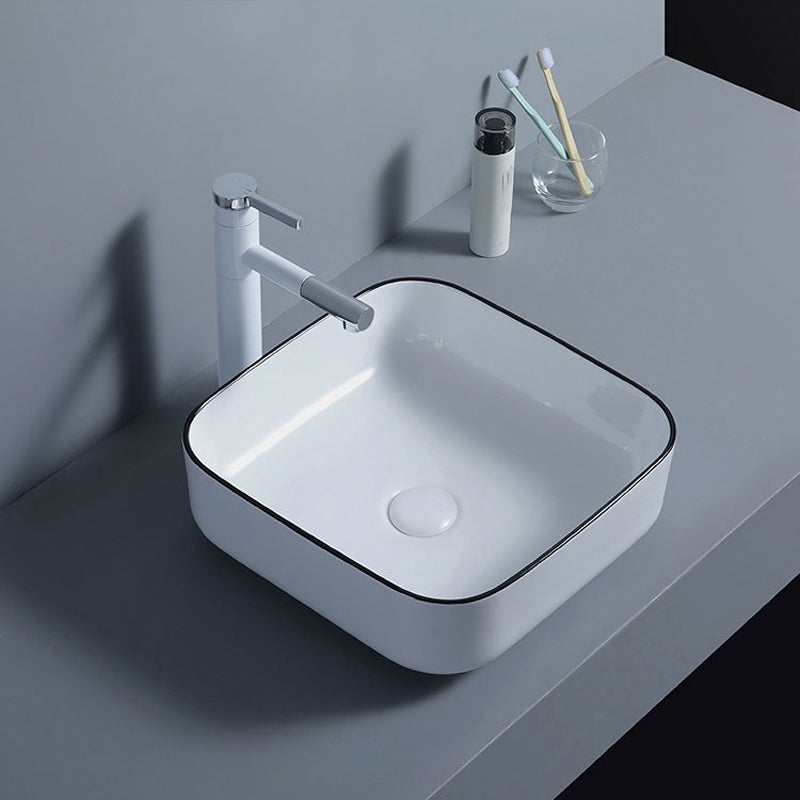 Modern Bathroom Sink with Single Faucet Hole Porcelain Rectangular Vessel Bathroom Sink Clearhalo 'Bathroom Remodel & Bathroom Fixtures' 'Bathroom Sinks & Faucet Components' 'Bathroom Sinks' 'bathroom_sink' 'Home Improvement' 'home_improvement' 'home_improvement_bathroom_sink' 6365852