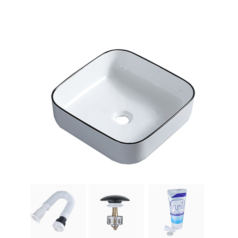 Modern Bathroom Sink with Single Faucet Hole Porcelain Rectangular Vessel Bathroom Sink 15.2"L x 15.2"W x 5.5"H Sink Clearhalo 'Bathroom Remodel & Bathroom Fixtures' 'Bathroom Sinks & Faucet Components' 'Bathroom Sinks' 'bathroom_sink' 'Home Improvement' 'home_improvement' 'home_improvement_bathroom_sink' 6365857