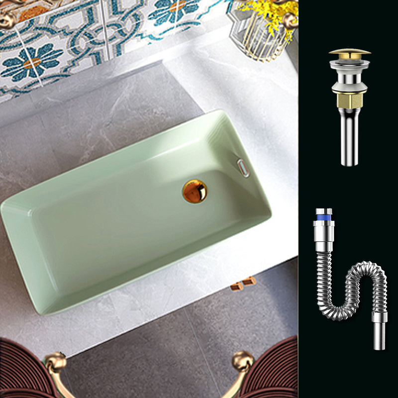 Contemporary Bathroom Sink with Single Faucet Hole Porcelain Rectangular Vessel Green Sink Clearhalo 'Bathroom Remodel & Bathroom Fixtures' 'Bathroom Sinks & Faucet Components' 'Bathroom Sinks' 'bathroom_sink' 'Home Improvement' 'home_improvement' 'home_improvement_bathroom_sink' 6365870