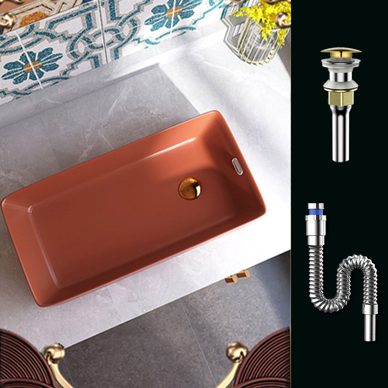 Contemporary Bathroom Sink with Single Faucet Hole Porcelain Rectangular Vessel Orange-Red Sink Clearhalo 'Bathroom Remodel & Bathroom Fixtures' 'Bathroom Sinks & Faucet Components' 'Bathroom Sinks' 'bathroom_sink' 'Home Improvement' 'home_improvement' 'home_improvement_bathroom_sink' 6365871