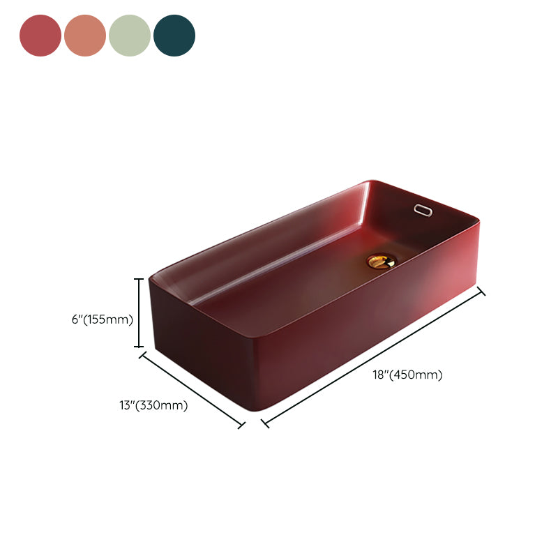 Contemporary Bathroom Sink with Single Faucet Hole Porcelain Rectangular Vessel Clearhalo 'Bathroom Remodel & Bathroom Fixtures' 'Bathroom Sinks & Faucet Components' 'Bathroom Sinks' 'bathroom_sink' 'Home Improvement' 'home_improvement' 'home_improvement_bathroom_sink' 6365890