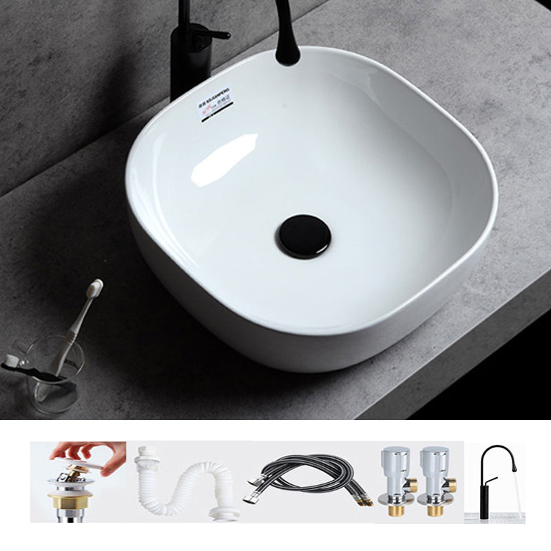 Contemporary Bathroom Sink Single Faucet Hole Solid Color Rectangular Vessel Sink 16.5"L x 16.5"W x 5.7"H Sink with Faucet Clearhalo 'Bathroom Remodel & Bathroom Fixtures' 'Bathroom Sinks & Faucet Components' 'Bathroom Sinks' 'bathroom_sink' 'Home Improvement' 'home_improvement' 'home_improvement_bathroom_sink' 6365900