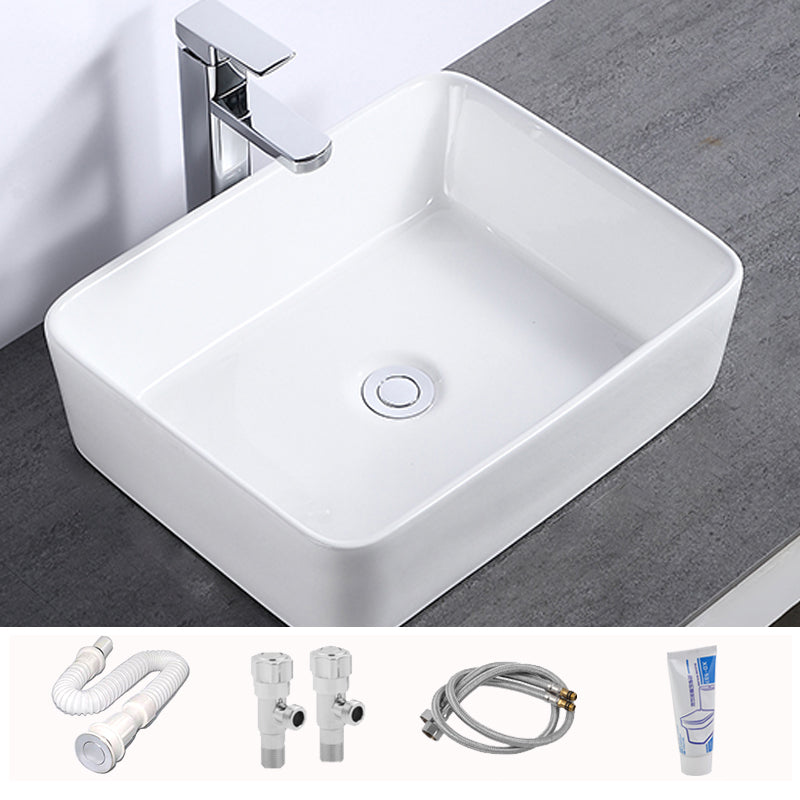 Modern Bathroom Sink Single Faucet Hole Porcelain Rectangular Vessel Bathroom Sink 18.9"L x 14.6"W x 5.3"H Sink with Faucet Clearhalo 'Bathroom Remodel & Bathroom Fixtures' 'Bathroom Sinks & Faucet Components' 'Bathroom Sinks' 'bathroom_sink' 'Home Improvement' 'home_improvement' 'home_improvement_bathroom_sink' 6365942