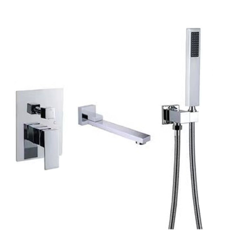 Modern Brass Faucet Swivel 1-Handle and 4-Hole Wall Mounted Tub Spout Trim Silver Tubular Clearhalo 'Bathroom Remodel & Bathroom Fixtures' 'Bathtub Faucets' 'bathtub_faucets' 'Home Improvement' 'home_improvement' 'home_improvement_bathtub_faucets' 6365997